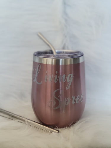 2 Rose Gold & Silver Wine Tumblers + Straw Kits