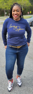 Navy & Metallic Gold Long Sleeve Fitted Tee