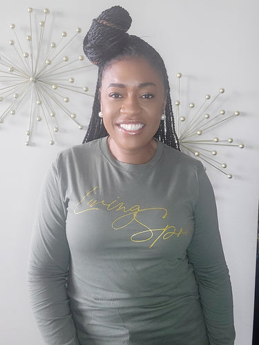 Army Green & Metallic Gold Long Sleeve Tee