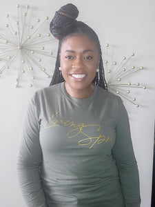 Army Green & Metallic Gold Long Sleeve Tee