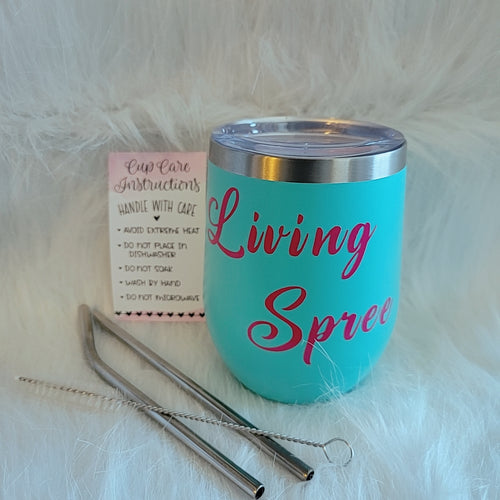 2 Mint & Fuchsia Wine Tumblers + Straw Kits