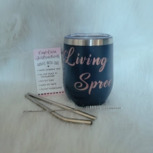 Load image into Gallery viewer, Navy &amp; Rose Gold Wine Tumbler + Straw Kit