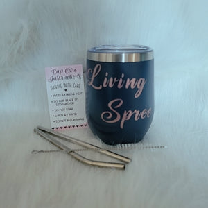 2 Navy & Rose Gold Wine Tumblers + Straw Kits