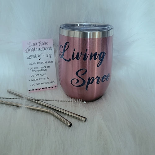 2 Rose Gold & Navy Wine Tumblers + Straw Kits