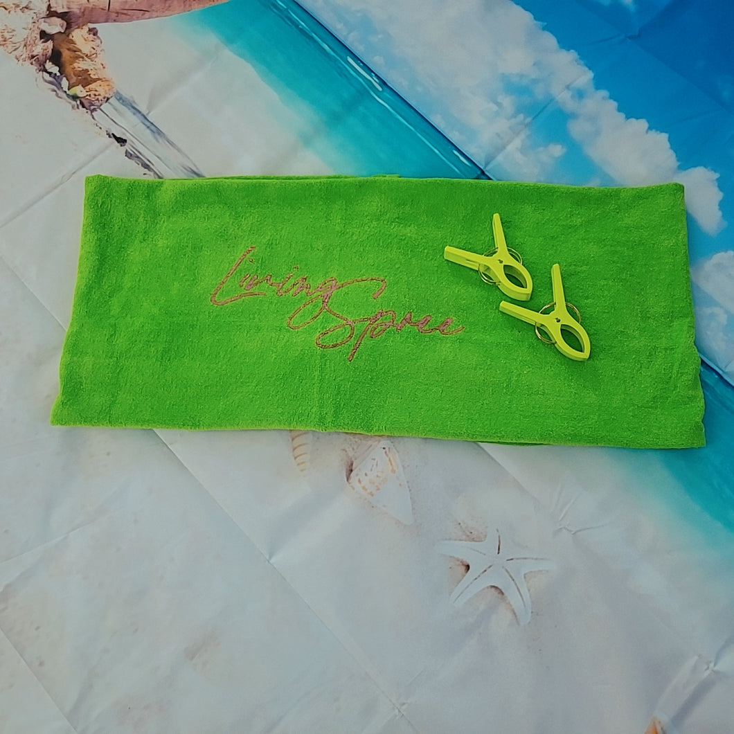 Lime Green & Rose Gold Beach Towel with Matching Clips