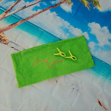 Load image into Gallery viewer, Lime Green &amp; Rose Gold Beach Towel with Matching Clips