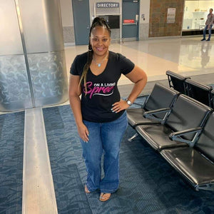 On A Living Spree Black & Fuchsia V-Neck Tee