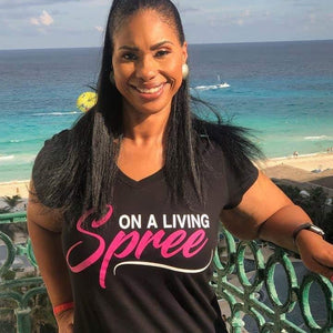 On A Living Spree Black & Fuchsia V-Neck Tee