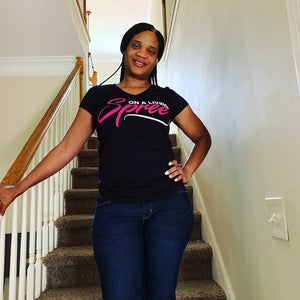 On A Living Spree Black & Fuchsia V-Neck Tee