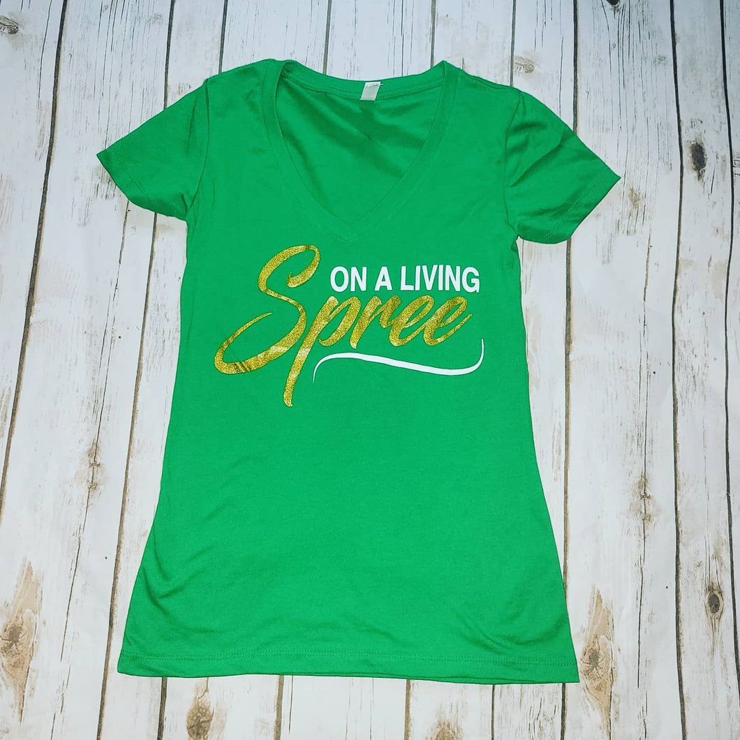 Green & Gold Fitted  V-Neck Tee