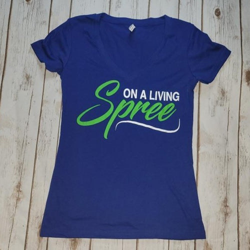 Cobalt Blue & Lime Green Fitted  V-Neck Tee