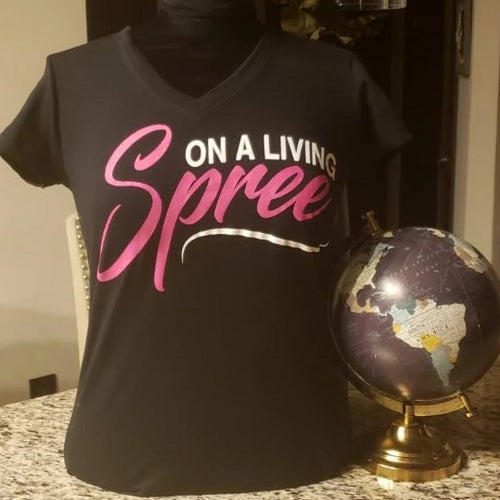 On A Living Spree Black & Fuchsia V-Neck Tee