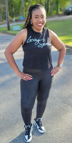 Black and White Razor Back Crop Tank