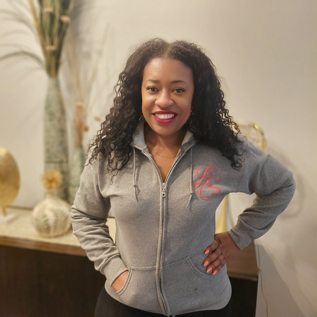 MAKE THE DASH COUNT GRAY & MAUVE ZIP UP HOODIE