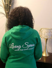 Load image into Gallery viewer, MAKE THE DASH COUNT BLING GREEN &amp; WHITE ZIP UP HOODIE