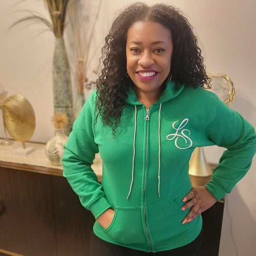 MAKE THE DASH COUNT BLING GREEN & WHITE ZIP UP HOODIE