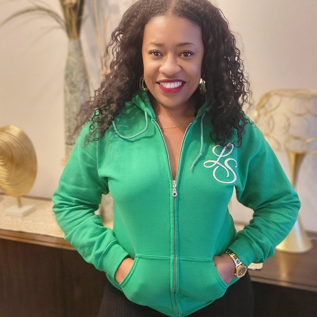 MAKE THE DASH COUNT GREEN & WHITE ZIP UP HOODIE