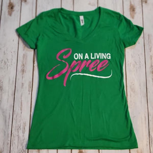 Fuchsia & Green Fitted  V-Neck Tee